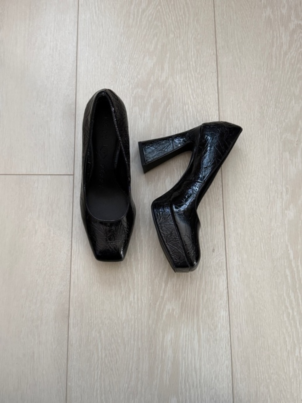 Katy Perry Collections Black Crinkle Leather Platform Block Heels